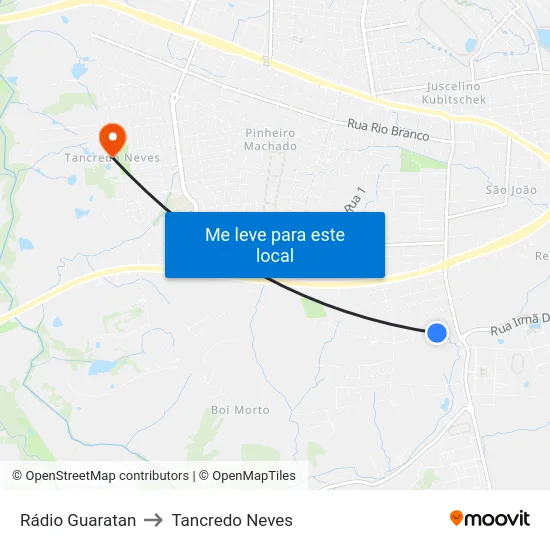 Rádio Guaratan to Tancredo Neves map