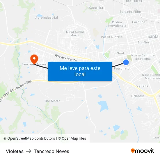 Violetas to Tancredo Neves map