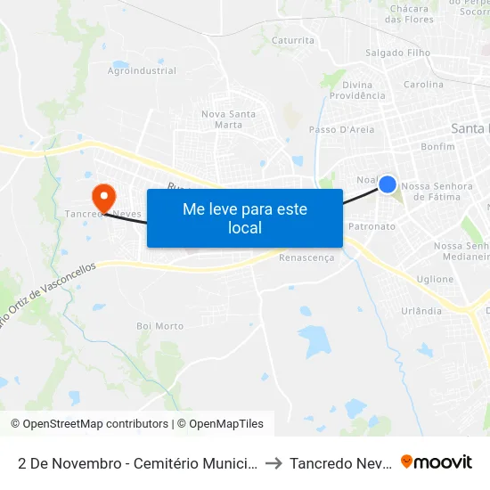 2 De Novembro - Cemitério Municipal to Tancredo Neves map