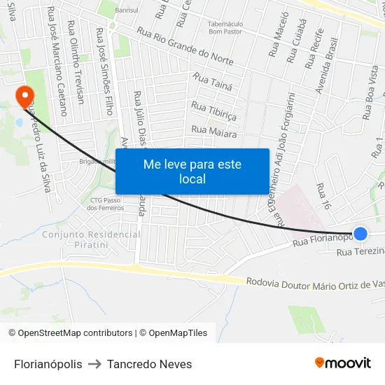 Florianópolis to Tancredo Neves map