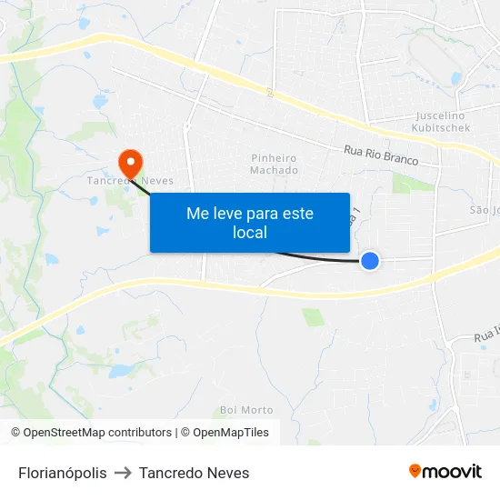 Florianópolis to Tancredo Neves map