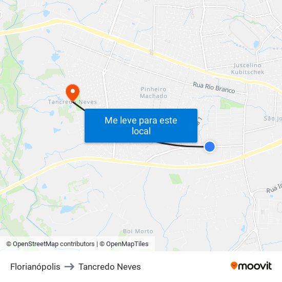 Florianópolis to Tancredo Neves map