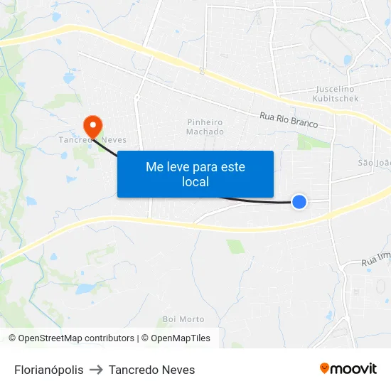 Florianópolis to Tancredo Neves map