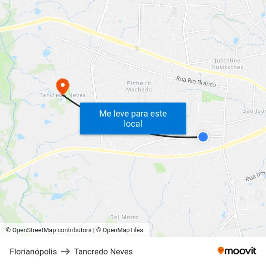 Florianópolis to Tancredo Neves map