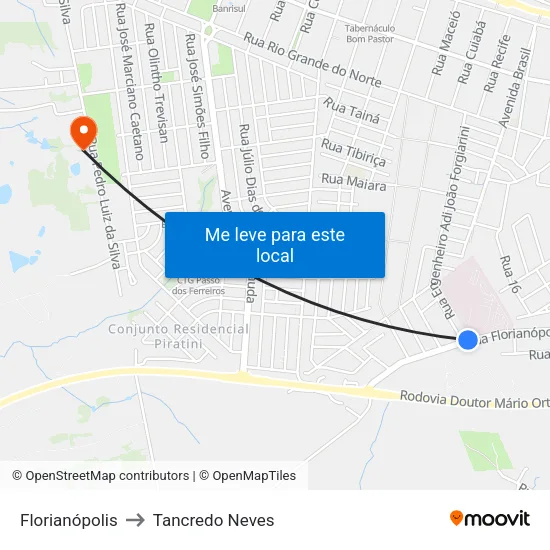 Florianópolis to Tancredo Neves map