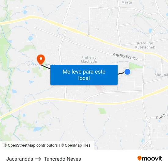 Jacarandás to Tancredo Neves map