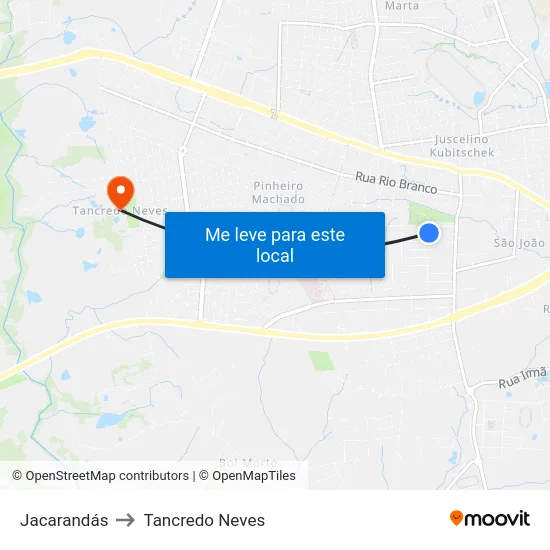Jacarandás to Tancredo Neves map