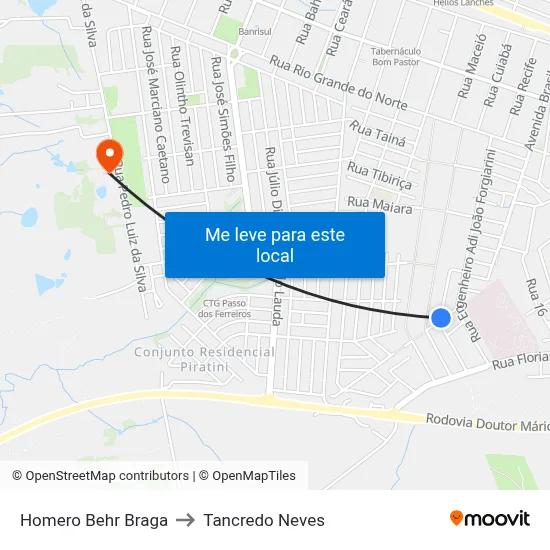 Homero Behr Braga to Tancredo Neves map