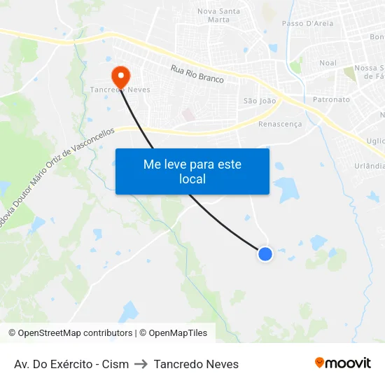 Av. Do Exército - Cism to Tancredo Neves map