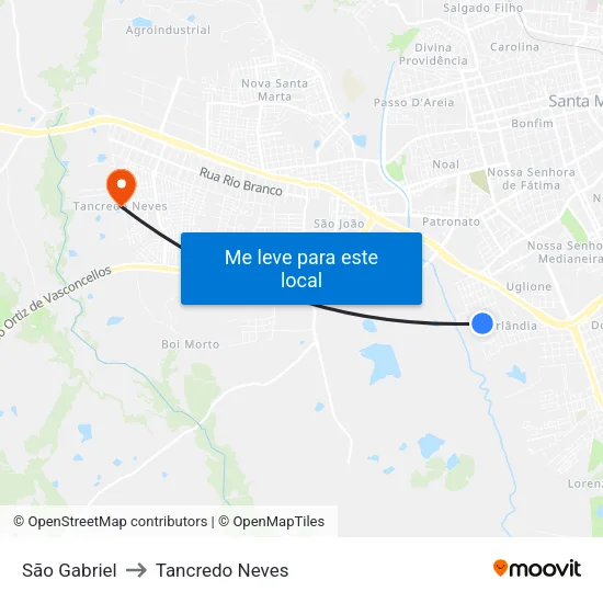 São Gabriel to Tancredo Neves map