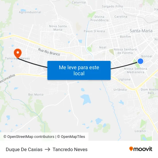 Duque De Caxias to Tancredo Neves map