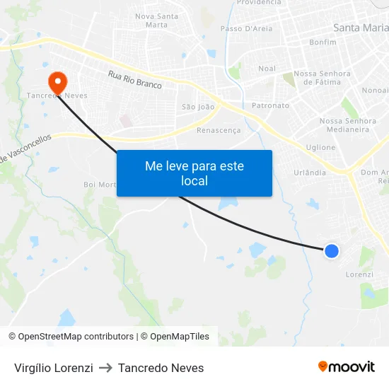 Virgílio Lorenzi to Tancredo Neves map