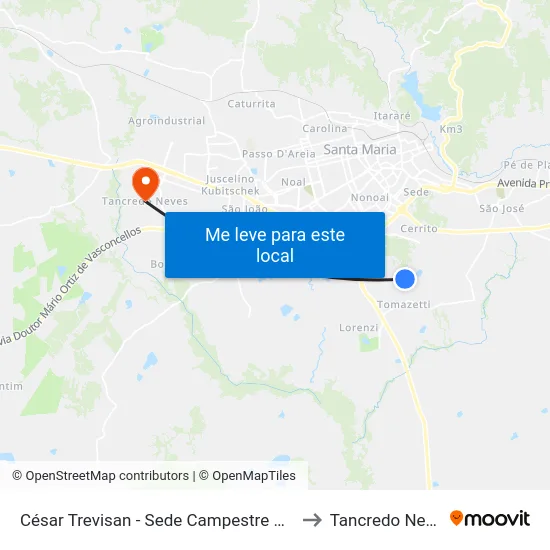 César Trevisan - Sede Campestre Dores to Tancredo Neves map