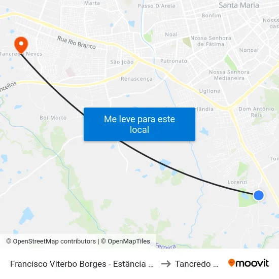 Francisco Viterbo Borges - Estância Do Minuano to Tancredo Neves map