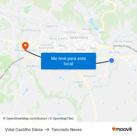 Vidal Castilho Dânia to Tancredo Neves map