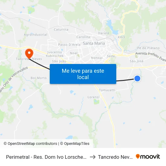 Perimetral - Res. Dom Ivo Lorscheiter to Tancredo Neves map