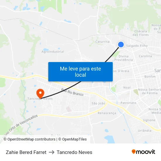 Zahie Bered Farret to Tancredo Neves map