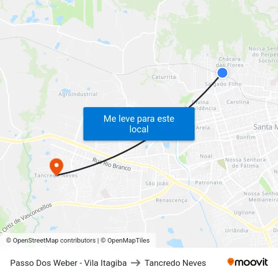 Passo Dos Weber - Vila Itagiba to Tancredo Neves map