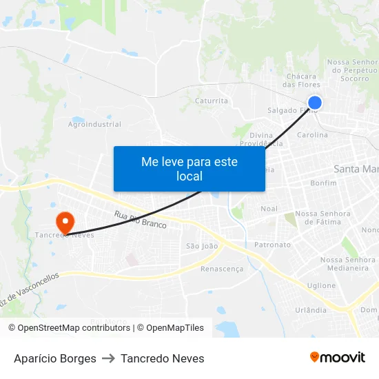 Aparício Borges to Tancredo Neves map