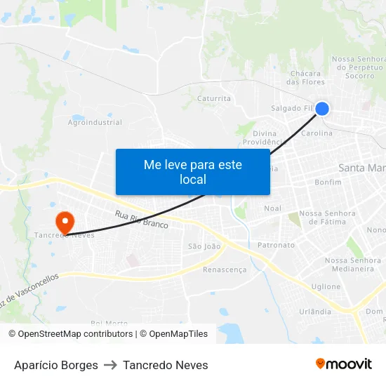 Aparício Borges to Tancredo Neves map