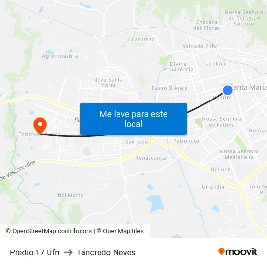 Prédio 17 Ufn to Tancredo Neves map