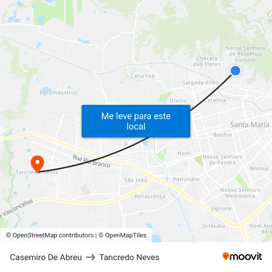 Casemiro De Abreu to Tancredo Neves map