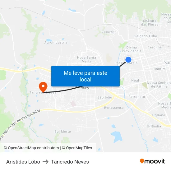Aristídes Lôbo to Tancredo Neves map
