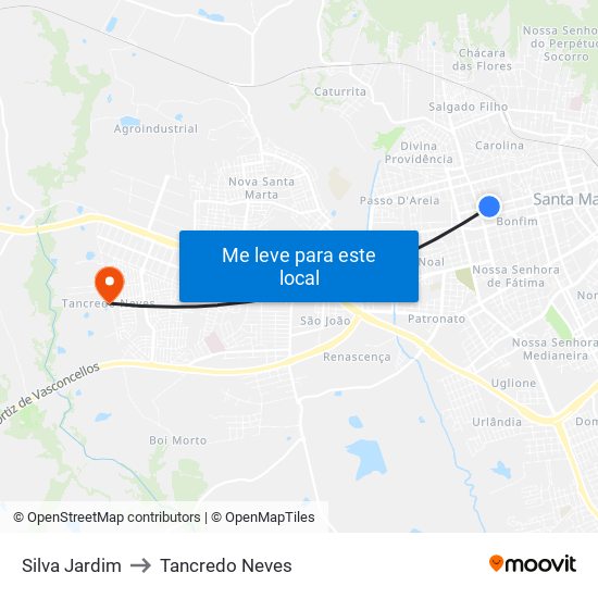 Silva Jardim to Tancredo Neves map