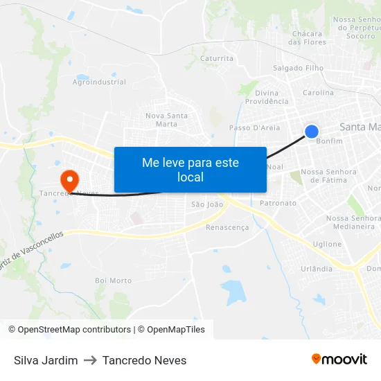 Silva Jardim to Tancredo Neves map