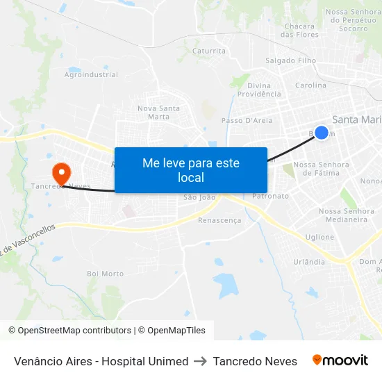 Venâncio Aires - Hospital Unimed to Tancredo Neves map