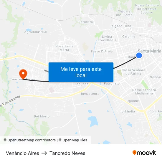 Venâncio Aires to Tancredo Neves map