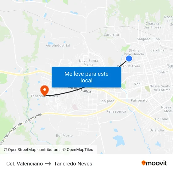 Cel. Valenciano to Tancredo Neves map