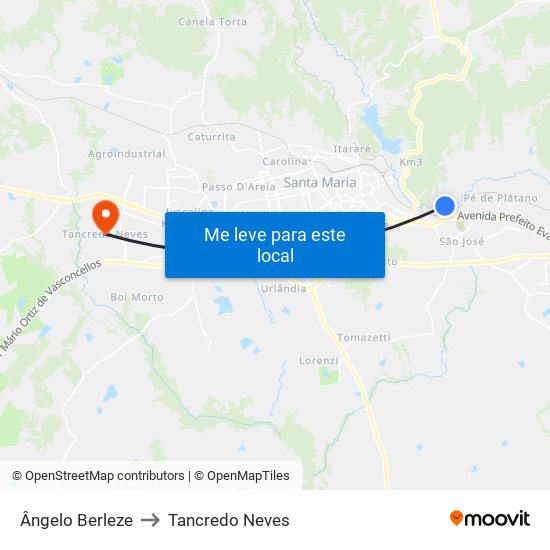 Ângelo Berleze to Tancredo Neves map