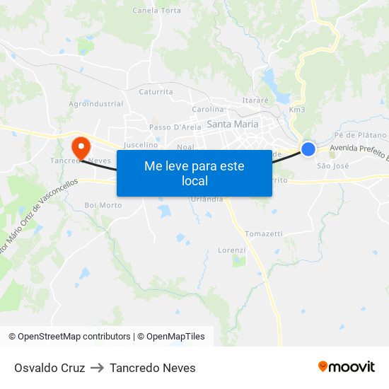 Osvaldo Cruz to Tancredo Neves map