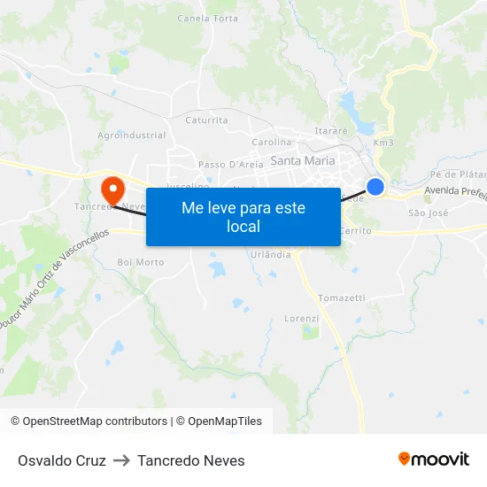 Osvaldo Cruz to Tancredo Neves map