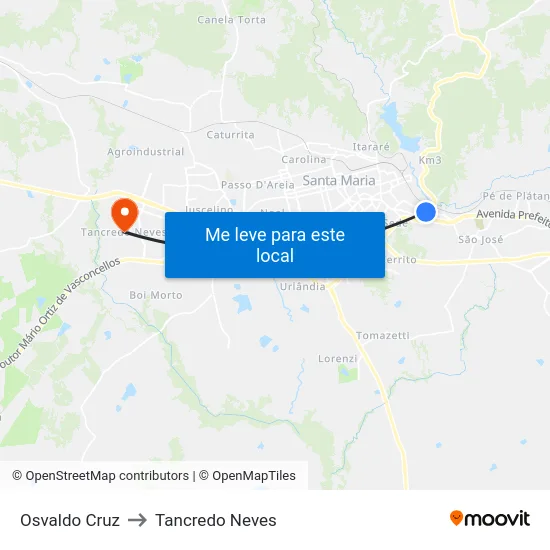 Osvaldo Cruz to Tancredo Neves map