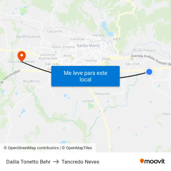 Dalila Tonetto Behr to Tancredo Neves map