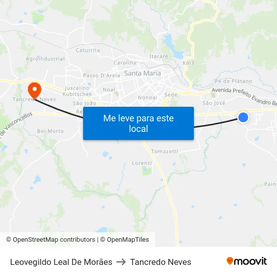 Leovegildo Leal De Morães to Tancredo Neves map