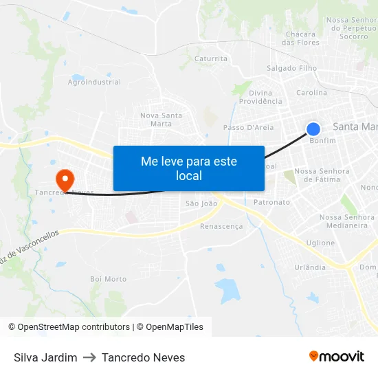 Silva Jardim to Tancredo Neves map