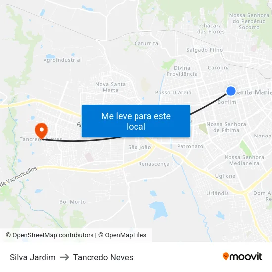 Silva Jardim to Tancredo Neves map