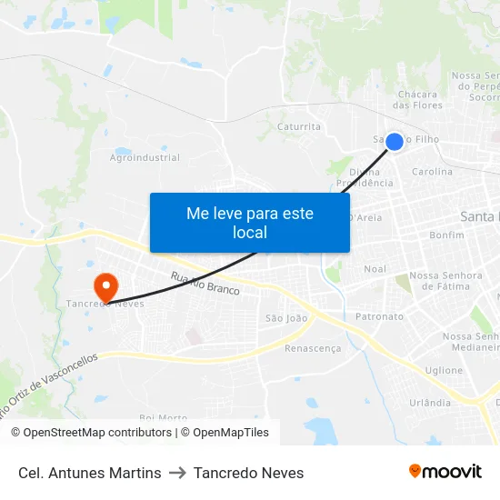 Cel. Antunes Martins to Tancredo Neves map