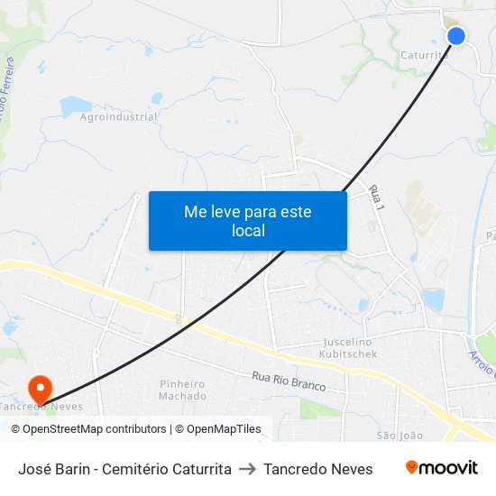 José Barin - Cemitério Caturrita to Tancredo Neves map