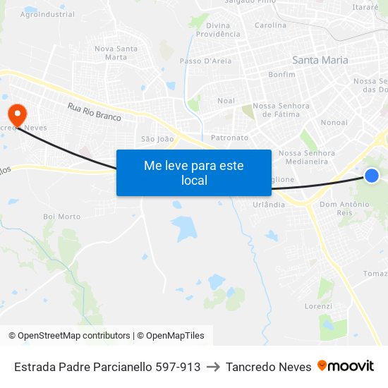 Estrada Padre Parcianello 597-913 to Tancredo Neves map
