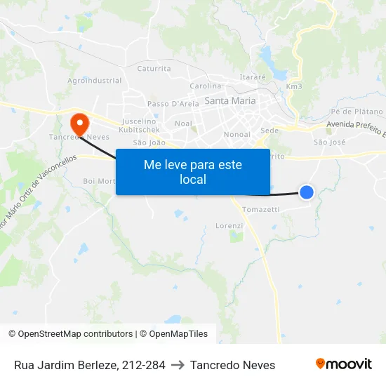 Rua Jardim Berleze, 212-284 to Tancredo Neves map