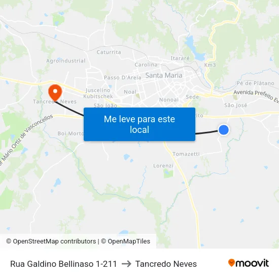 Rua Galdino Bellinaso 1-211 to Tancredo Neves map