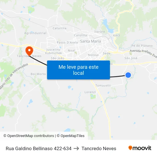 Rua Galdino Bellinaso 422-634 to Tancredo Neves map
