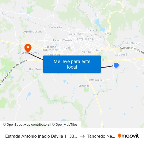 Estrada Antônio Inácio Dávila 1133-1173 to Tancredo Neves map