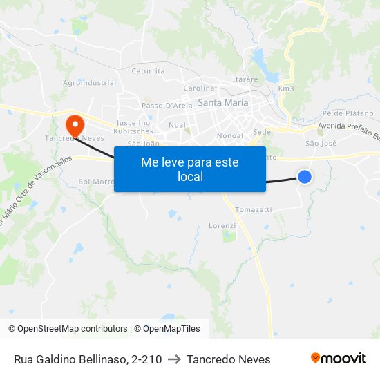 Rua Galdino Bellinaso, 2-210 to Tancredo Neves map