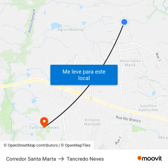 Corredor Santa Marta to Tancredo Neves map