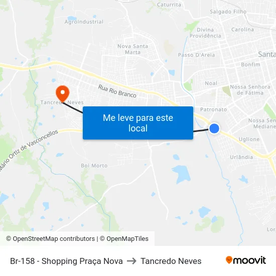 Br-158 - Shopping Praça Nova to Tancredo Neves map